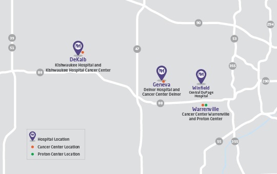 A regional map of the nearby cancer centers.